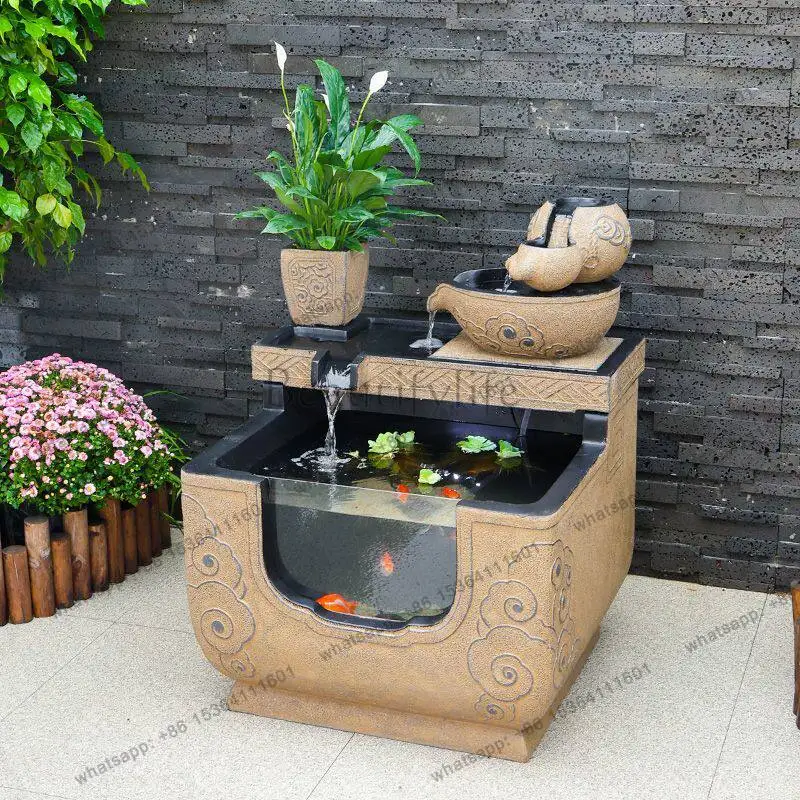 Garden fish tank circulating water landscape new Chinese entrance living room decoration yard fish pond landscaping