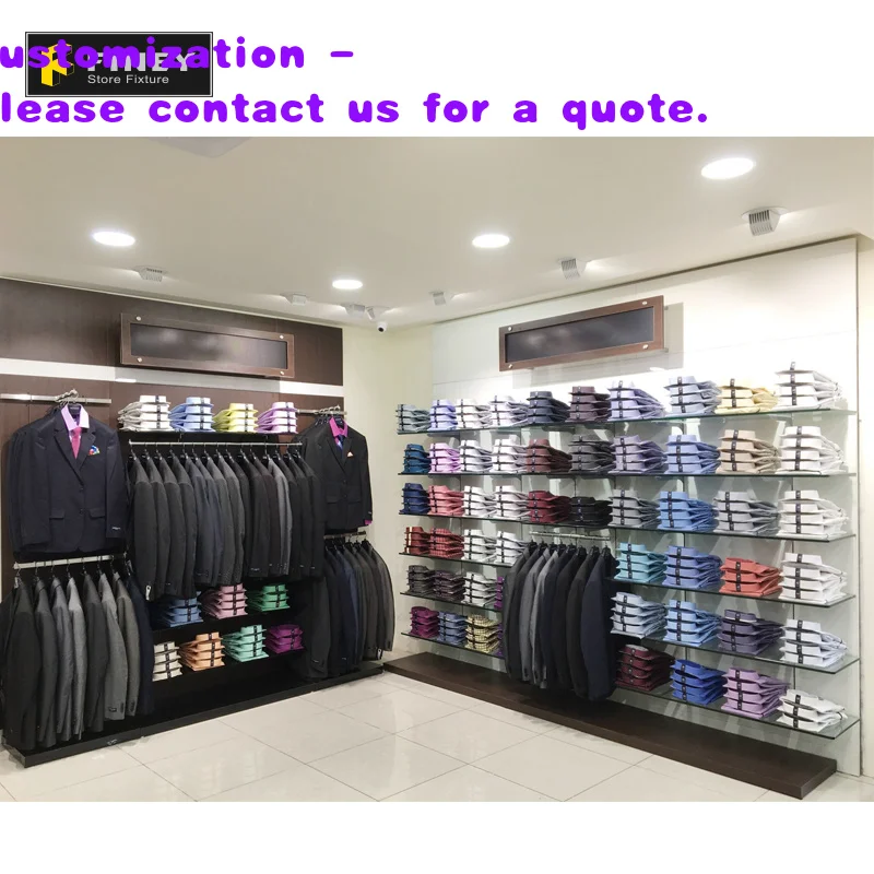 

custom.Clothing Shops Display Stands Commercial Wall Shelving Mens Clothes Display Rack Stand Shop