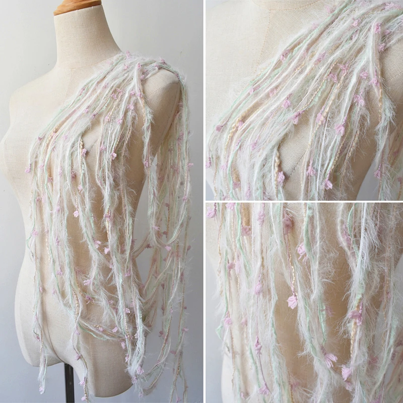 1M Grass Green Wool Blend Fringed Transformation Lace Trim Wedding Design Clothing Decoration Fabric Diy Handmade Material