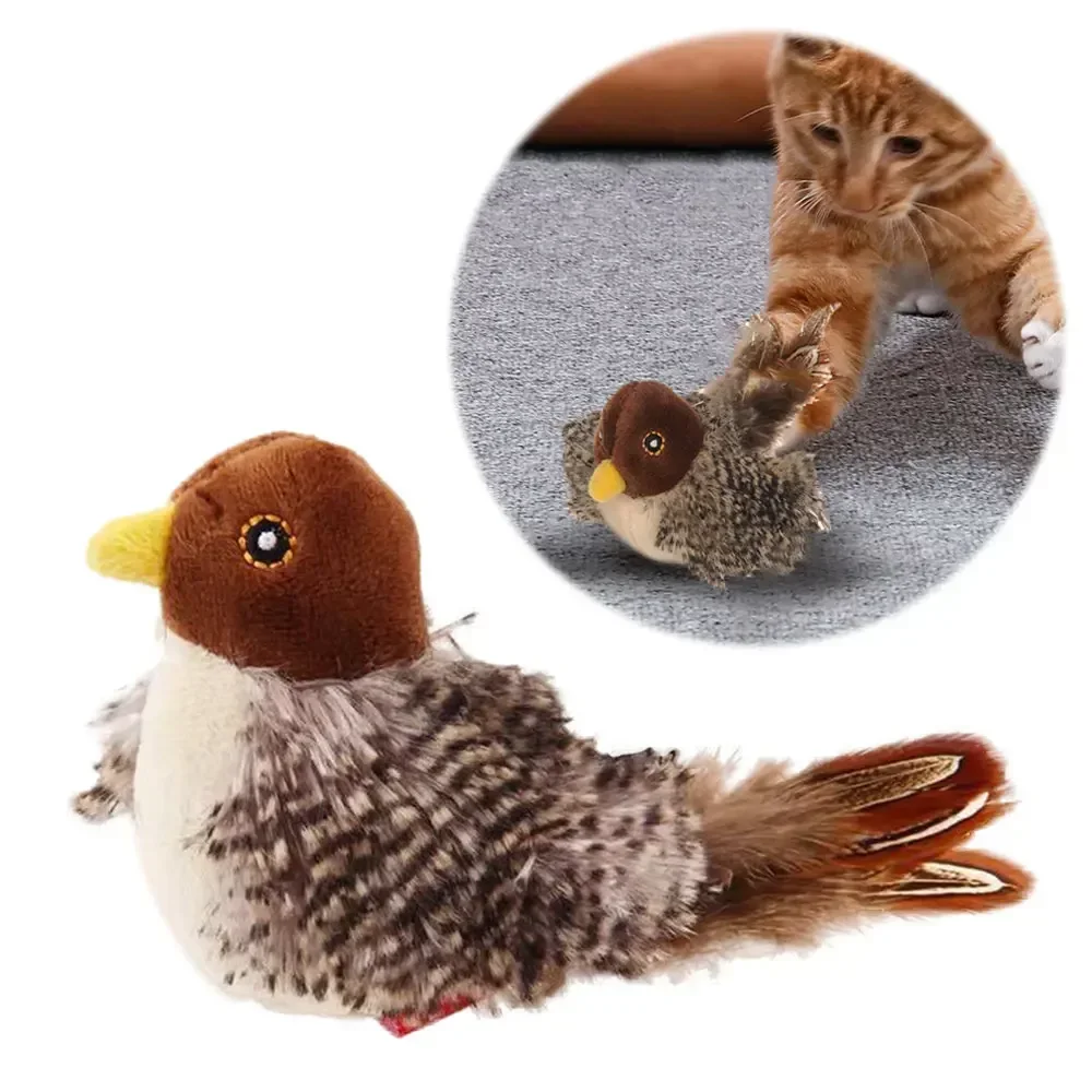 Interactive Cat Toys Flying Bird Cat Toy Flapping Wings Sparrow Catnip Toys Vivid Chirpi]Ng Simulation Bird Interactive Cat Toy