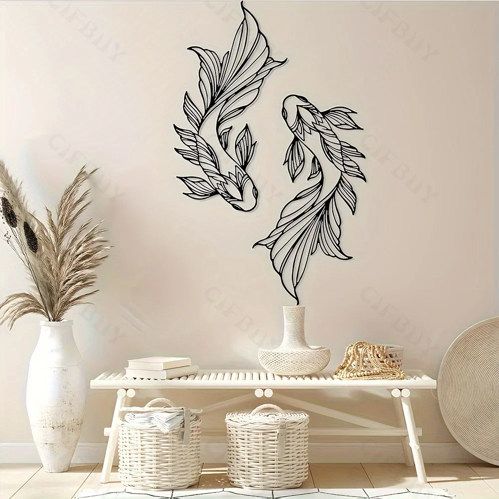 2 Stück Koi-Wandkunst aus Metall, Fischschule, Inneneinrichtung, Wanddekoration aus Metall für das Wohnzimmer
