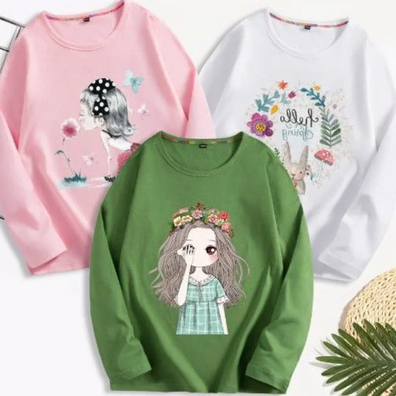 3Pcs/Pack Girls T-shirts Autumn Children Cartoon Bottom Tops Long Sleeve Princess Sweatshirts Kids Baby Cotton Clothes 4-14 Yrs