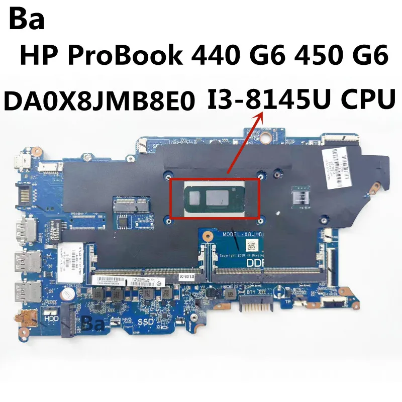 Voor Hp Probook 440 450 G6 Laptop Moederbord. Da0x8jmb8e0 Met I3-8145U Cpu