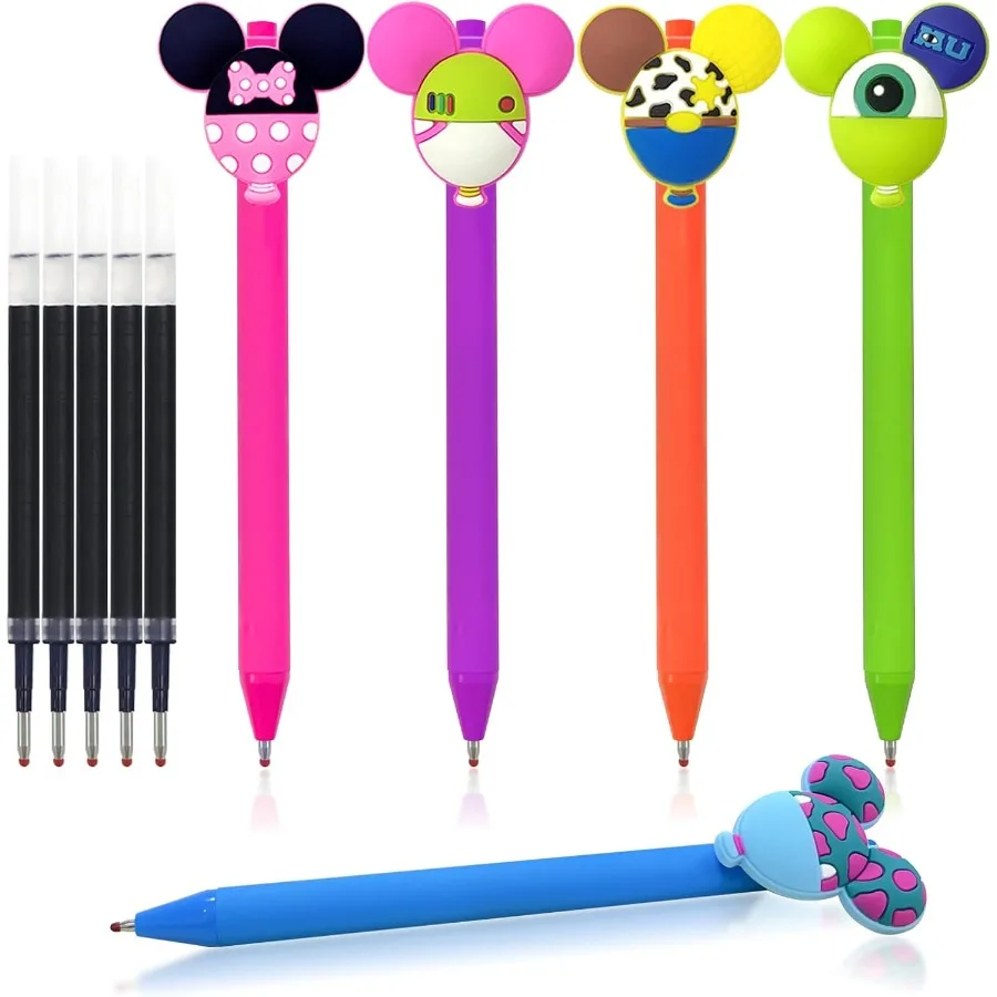 

5 шт., милая голова мыши, ручка для взрослых и разноцветные выдвижные шариковые ручки с героями мультфильмов, подарок для школьного учителя