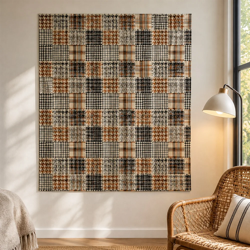 VIKAMA Houndstooth Check Tapestry Wall Hanging, Classic Check Wall Art, Modern Decor for Living Room Office Study Entryway