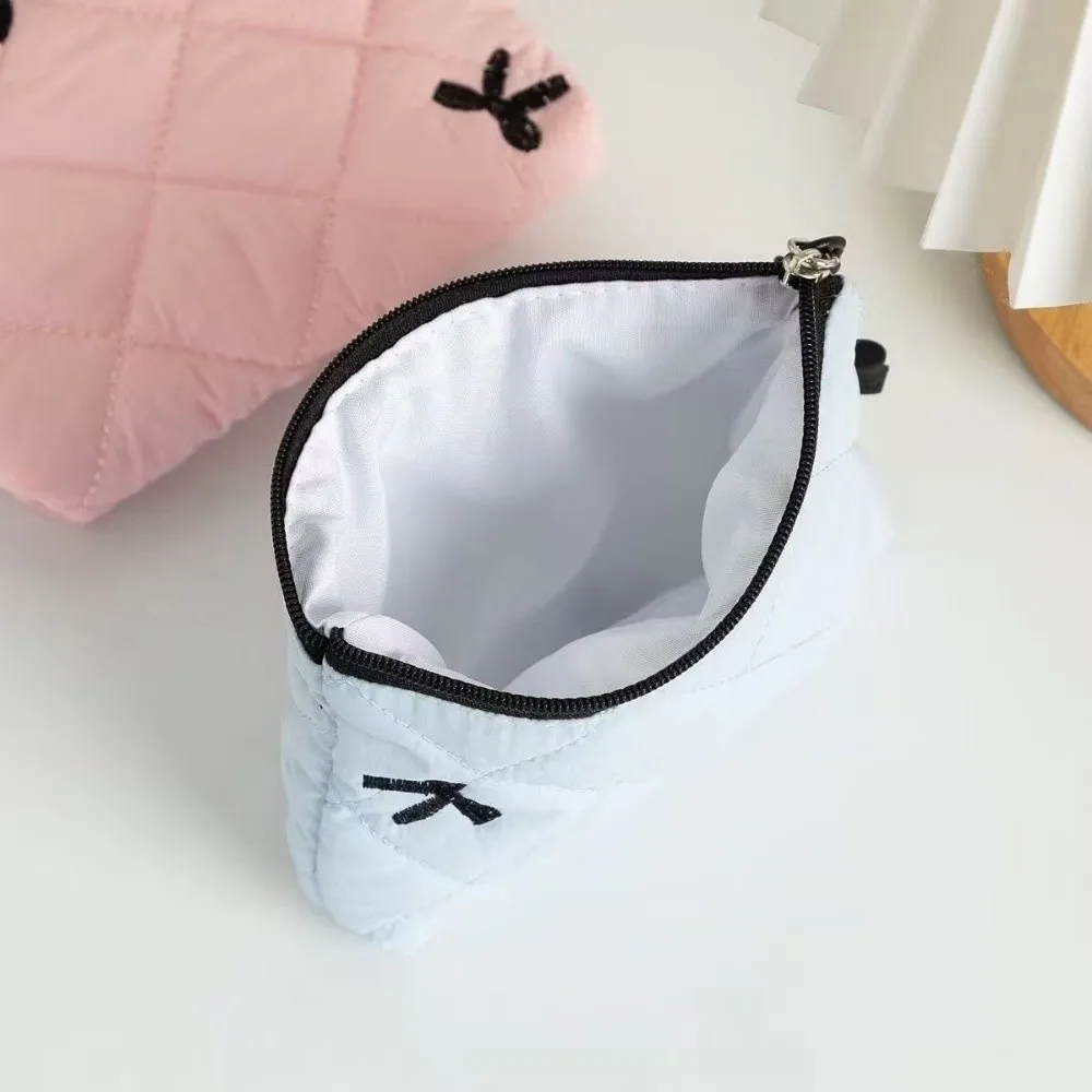 New Quilted Zero Wallet Mini Earphone Data Cable Bow Coin Purse Multi-functional Lipstick Storage Bag Makeup Pocket