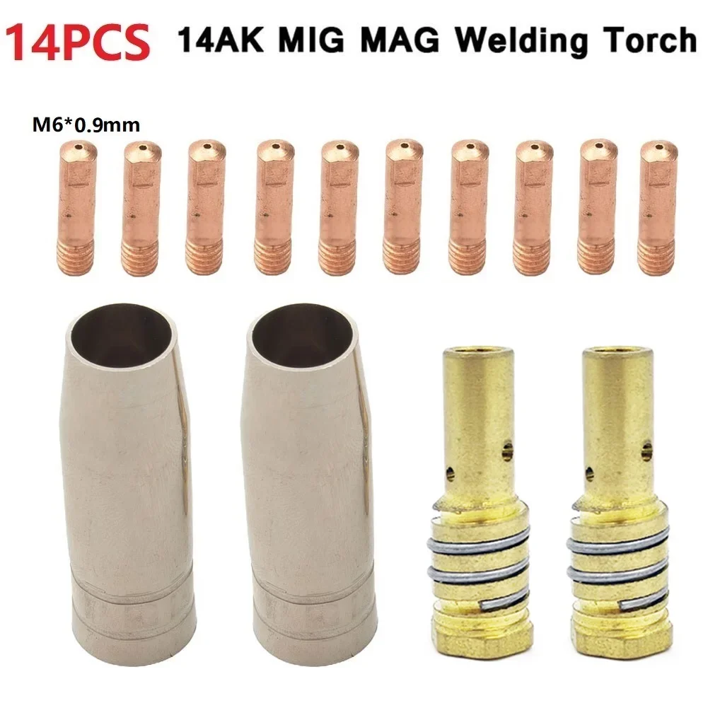 14Pcs MAG MIG-14AK Welding Torch Consumables Torch Gas Nozzle Tip Holder Welding Power Tool Accessories