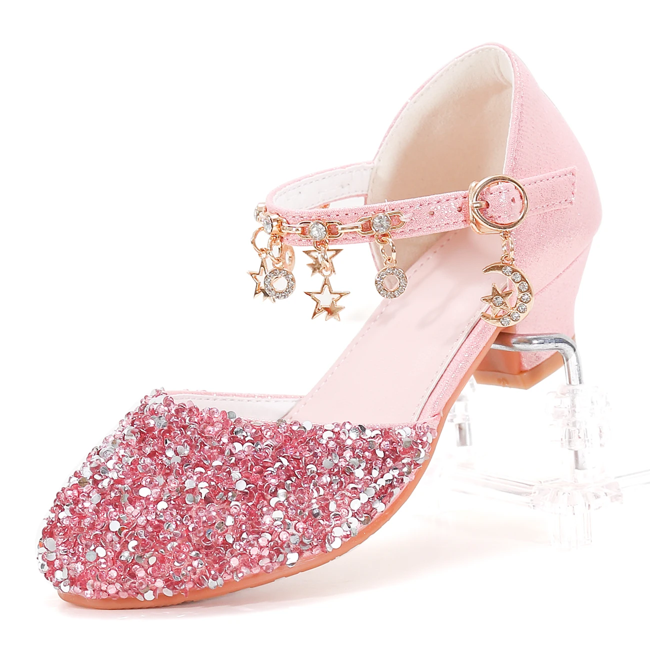 

Girls' Princess Style High Heel Shoes With Shiny Star Pendant Decoration, Suitable For Dress And Birthday Party