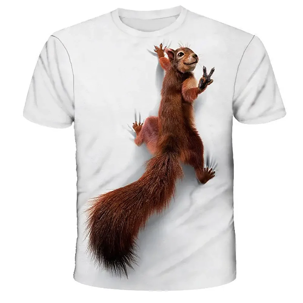 Male Squirrel T-shirt 3D Printed Animal Men\'s T-shirt Cute Graphic Top Short Sleeve Crew Neck Unisex Tee Personalized Clothing