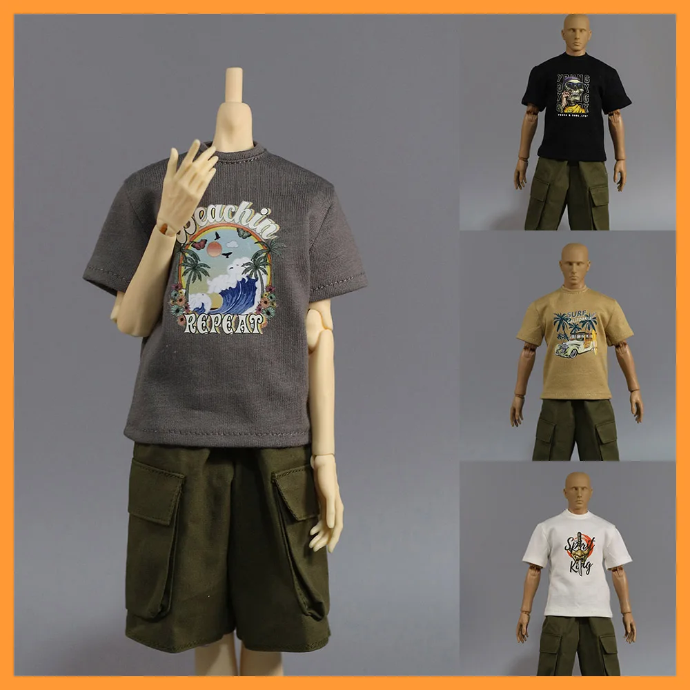 DMTOYS 1/6 Male Soldier Fashion Printed Short Sleeved T-shirt Casual Loose Tops for 12in Action Figure Body BJD Model Toys DIY view 3