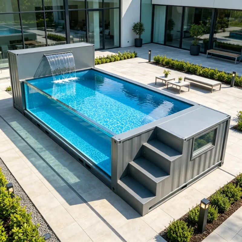 Prefab Large Swimming Pool with Window House Family Fiberglass Above Ground Outdoor 40ft Shipping Container Pool