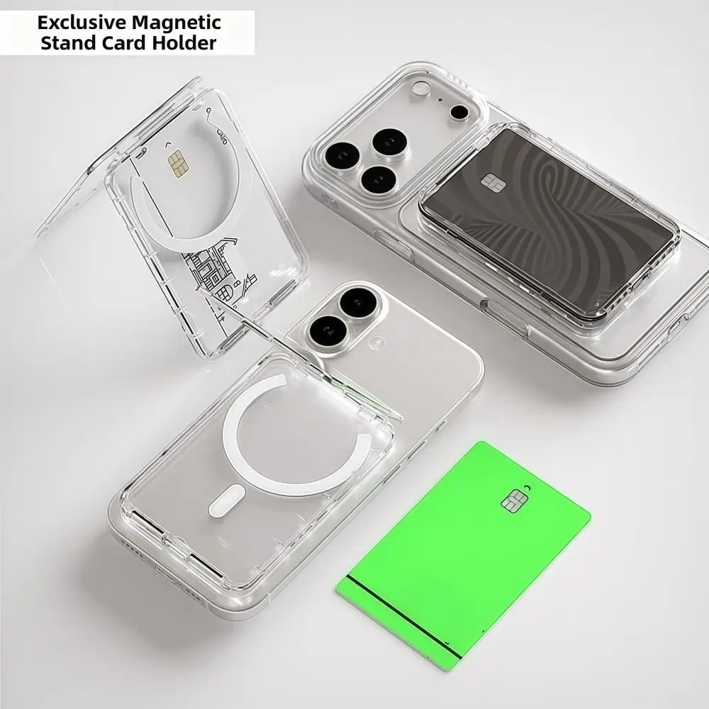 Transparent For MagSafe Card Sleeve 2 Card Slots Ultra-thin Magnetic Stand Card Holder Detachable for iphone 17/16/15/14/13/12