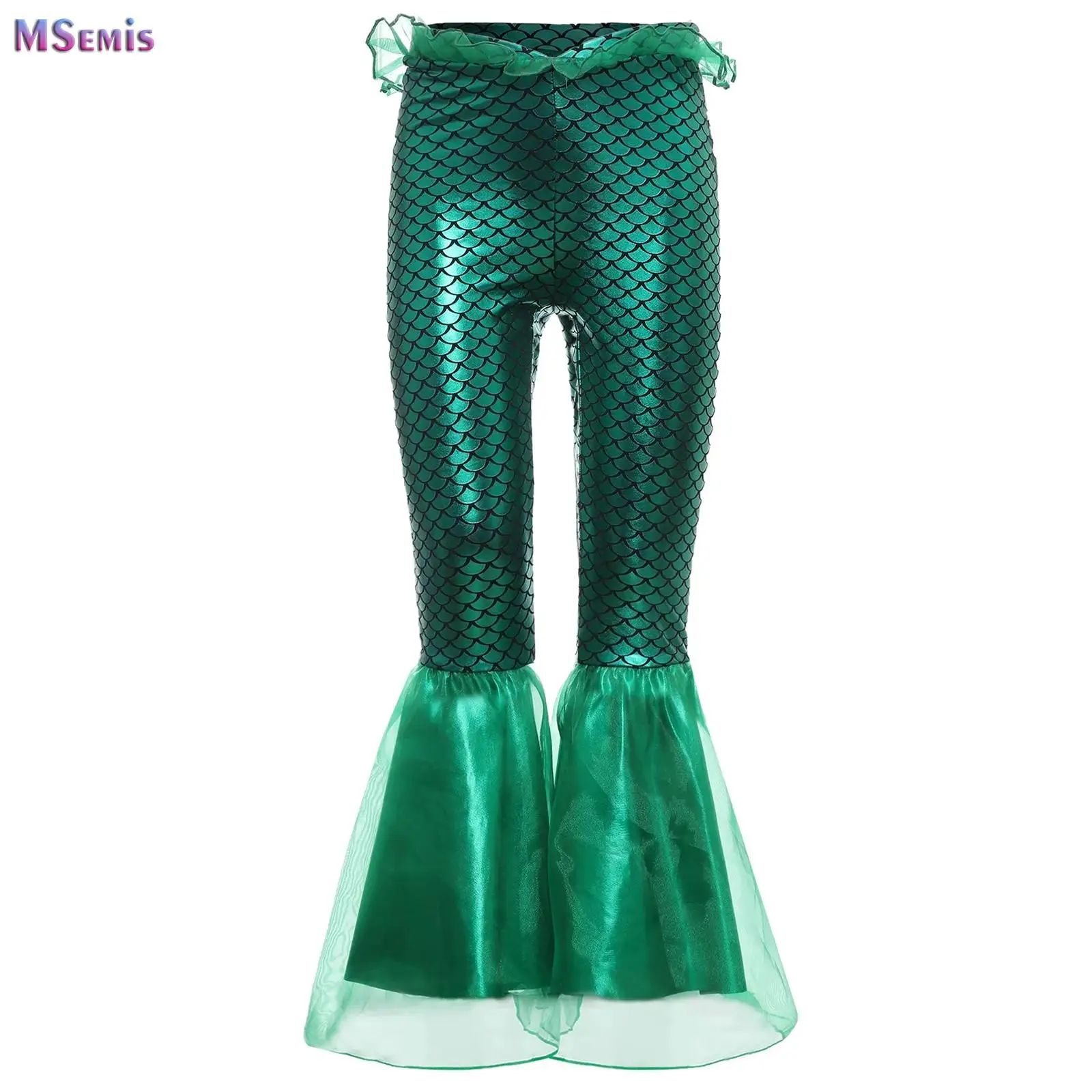 

Fish Scales Print Pants for Kid Girls Cute Mermaid Princess Flare Trousers Bell Bottoms Mermaid Cosplay Clothes