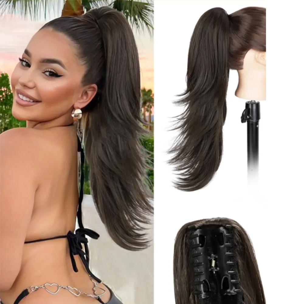 

18-дюймовый синтетический длинный зажим для когтей, прямой хвост, длинный многослойный хвост с волнистыми волнами, зажим для женщин, ежедневное использование