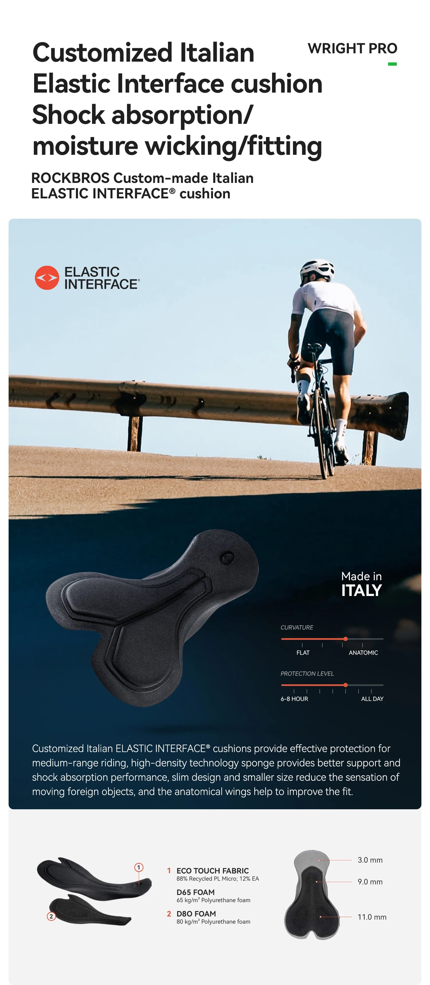 ROCKBROS Herren Fahrrad-Trägerhose Nahtlos mit Italienischer Polsterung Atmungsaktive Leichte Fahrradshorts – Detail 5