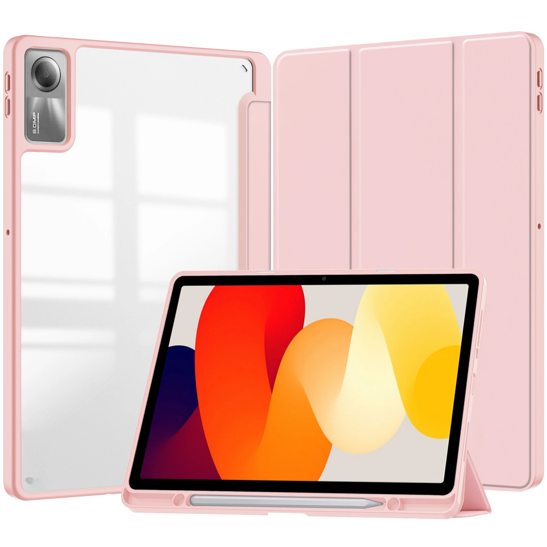 Dreifach Faltbare Acryl-Hülle mit Stifthalter für Xiaomi Redmi Pad 2 11 Zoll, Automatische Aufweckfunktion, Stoßfest – Detail 1