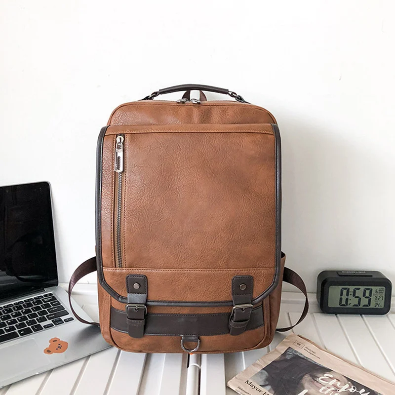 Business PU Leather Men's Backpack Large Capacity Laptop Backpack Sports Man Travel Backpack Casual College Students School Bag