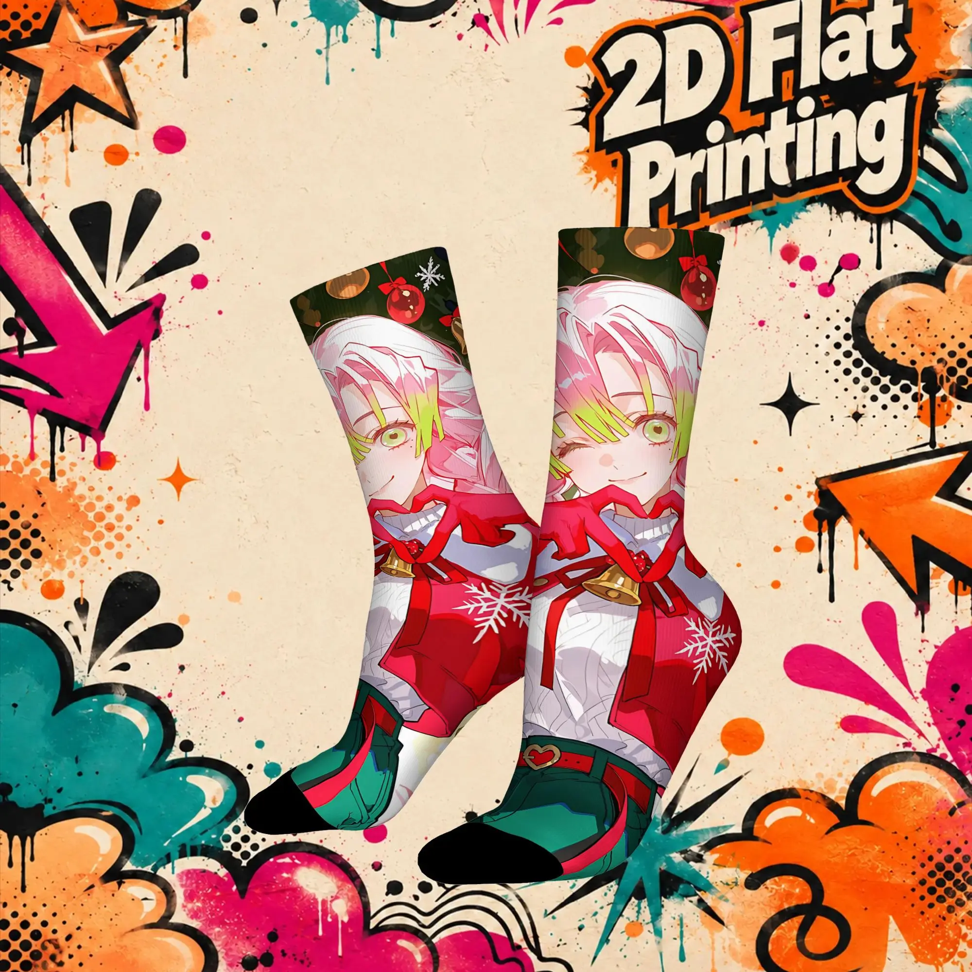Autumn Winter Retro Christmas Demon Slayer Crazy Men's compression Socks Unisex  Funny Crew Sock