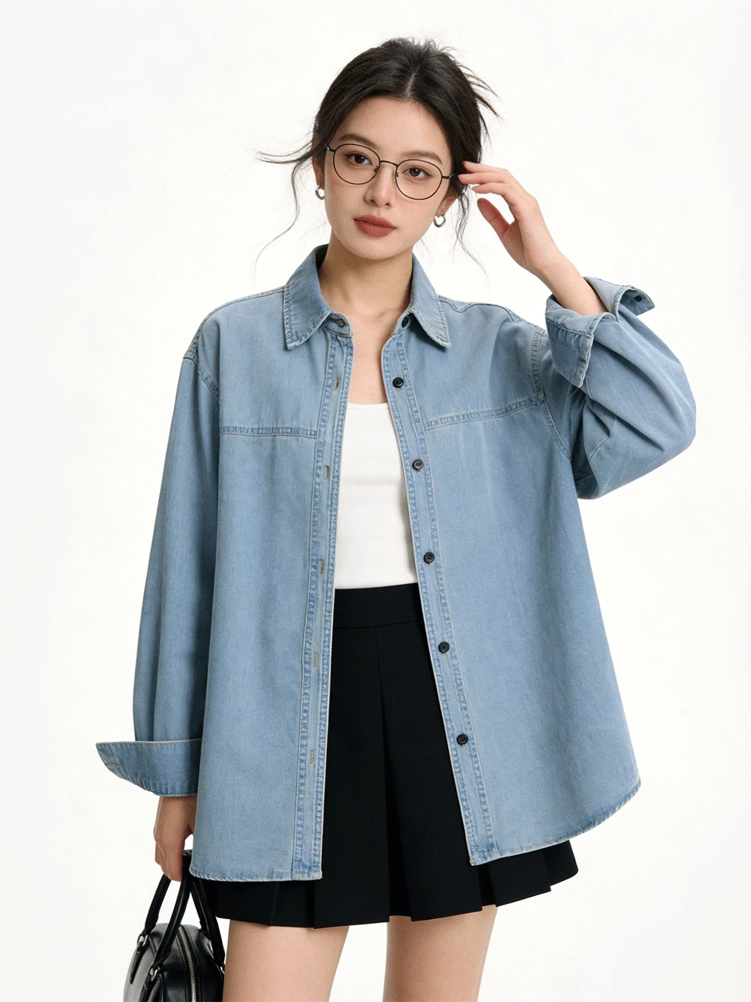 

Корейская джинсовая рубашка-куртка с воротником, свободного кроя, с защитой от солнца, универсальная, для ранней весны, новая, с эффектом потертости, повседневная.