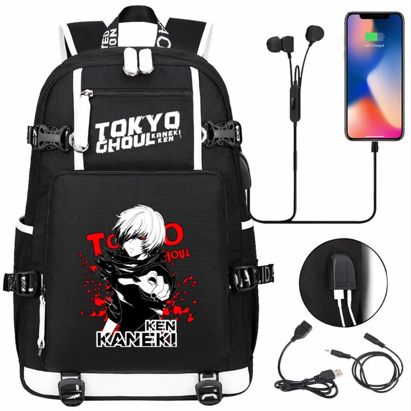 

Anime Tokyo Ghoul Kaneki Ken Backpack Teenarges Schoolbag Men Women Fashion USB Charge Port Laptop Outdoor Bags Mochila