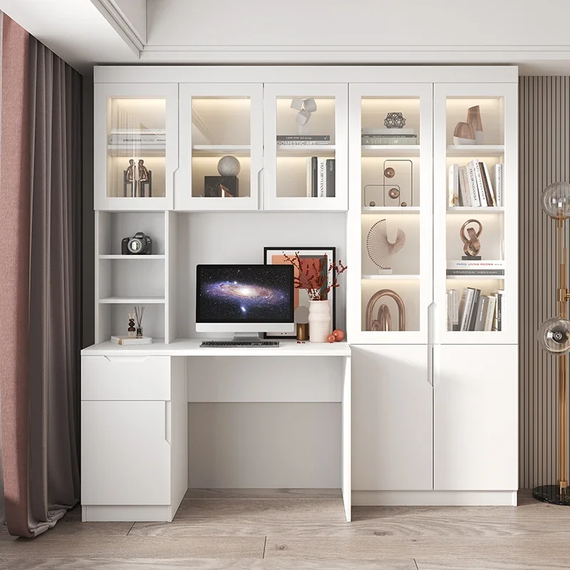 

Home solid wood desk, bookshelf, bookshelf combination, modern and simple writing desk, computer desktop desk, customizable