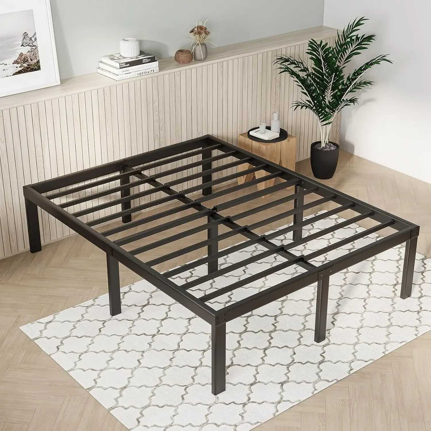 Estrutura de cama queen, estrutura de cama com plataforma de metal de 14 polegadas tamanho queen com espaço de armazenamento sob a cama, suporte de ripas de aço resistente