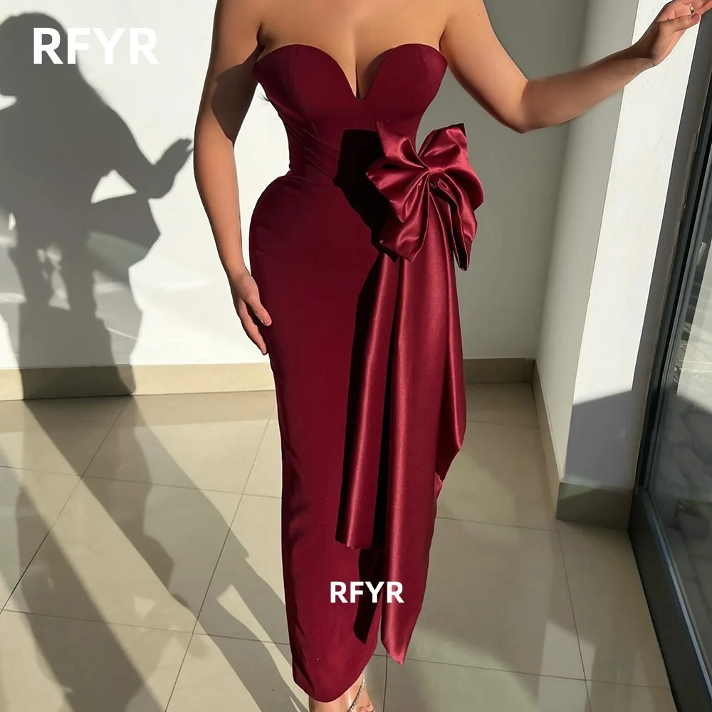 

RFYR Mermaid Prom Dress Sweetheart Party Dress with Bow Tea Length Gala Dress for Women Tea Length Evening Dress Customized