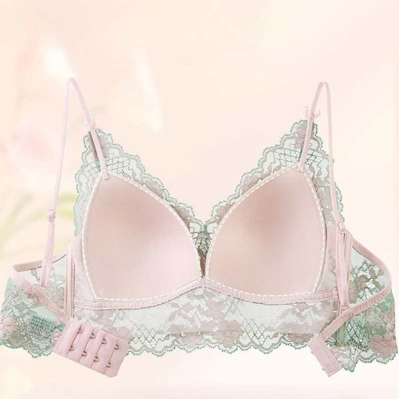 Conjunto de sujetador exquisito de realce ultrafino de encaje Sexy, lencería para exteriores, antiflacidez, desafiando la gravedad, elimina los senos laterales inalámbricos