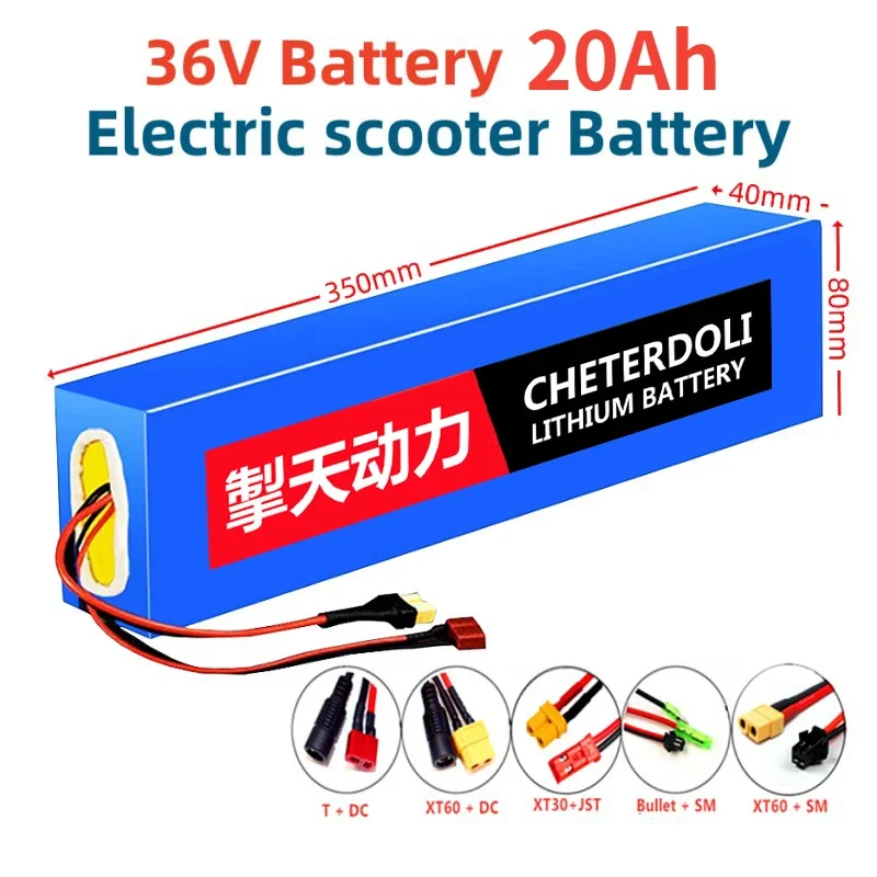 Electric Scooter 36V 10S4P 20Ah 18650 Battery Pack 350W 500W 750W 42v Lithium Electric Bike Battery Rechargeable Li-ion Battery