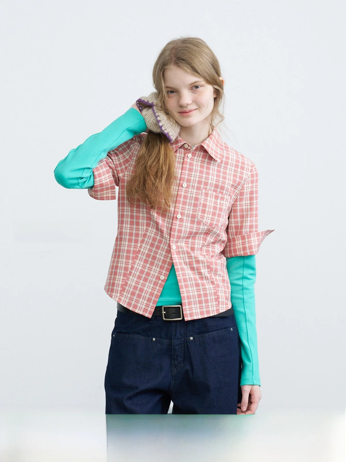 

Riverstone plus Lightweight Casual Shirt Women's Embroidered Patchwork mid Sleeve Checkered Pattern Breathable Comfortable