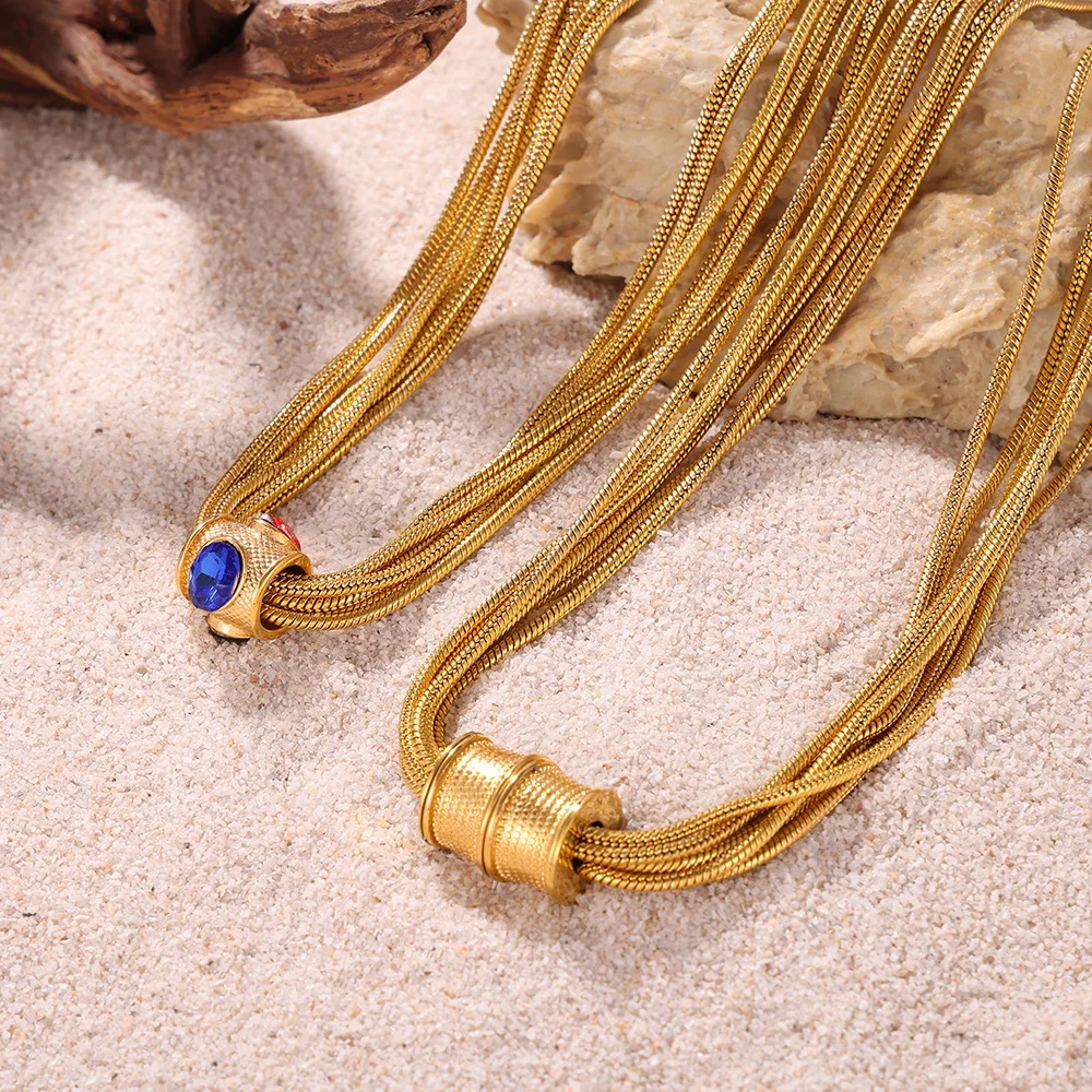 

Nivora Golden Stainless Steel Rhinestone Necklaces Bracelets For Women Multilayer Snake Chain Women Waterproof Jewelry Set Gifts