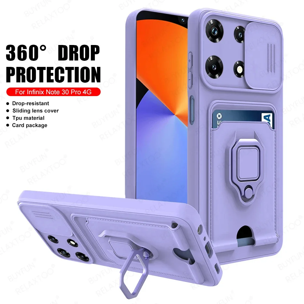 Note30Pro Case Car Magnetic Holder Sliding Lens Protection Cover for Infinix Note 30 Pro 30Pro 4G TPU Card Slot Bumper Coques