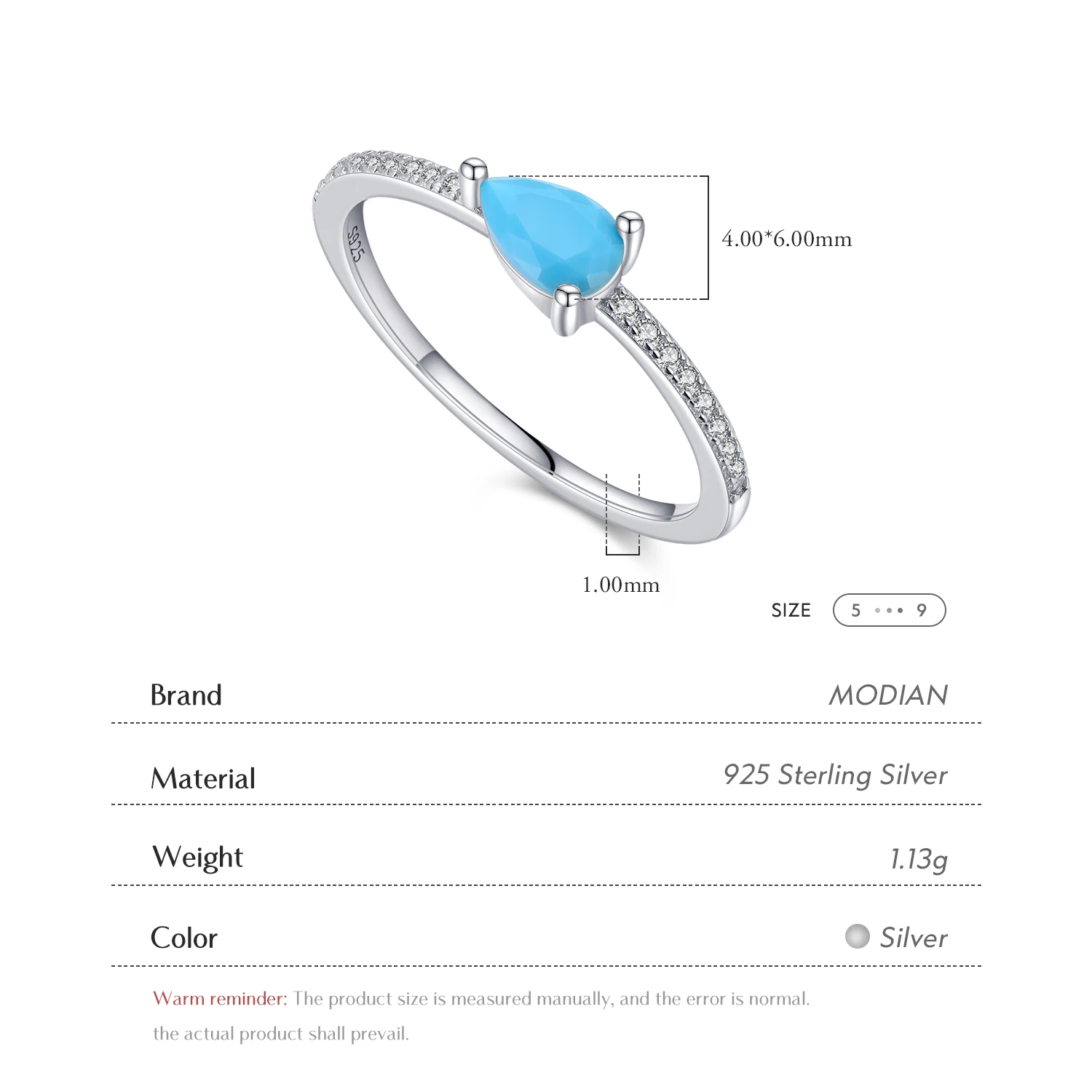 MODIAN 925 Sterling Silver Exquisite Water Drop Shape Natural Turquoise Ring For Women Stackable Party Ring Fine Jewelry