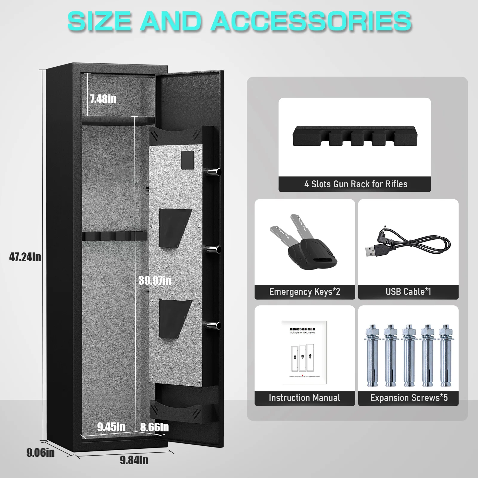 Quick Access Rifle Safe with Silent Mode, Gun Safe for Rifles and Pistols with Removable Shelf and Adjustable Gun Slots