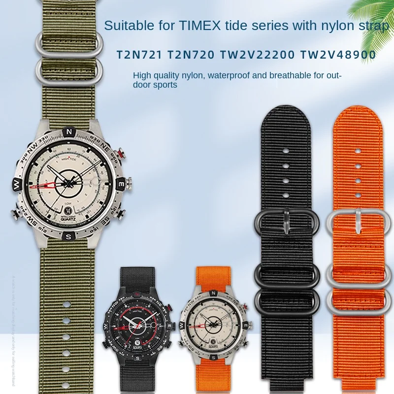 For TIMEX Tidal 24*16mm Canvas watchband T2N721 T2N720 TW2T76500 TW2T76300 waterproof nylon canvas men's watch strap Free screw