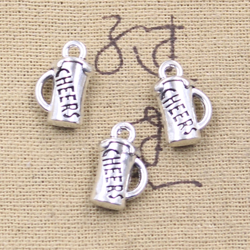 12pcs Charms Cheers Beer Mug 18x11x6mm Antique Silver Color Pendants DIY Crafts Making Findings Handmade Tibetan Jewelry