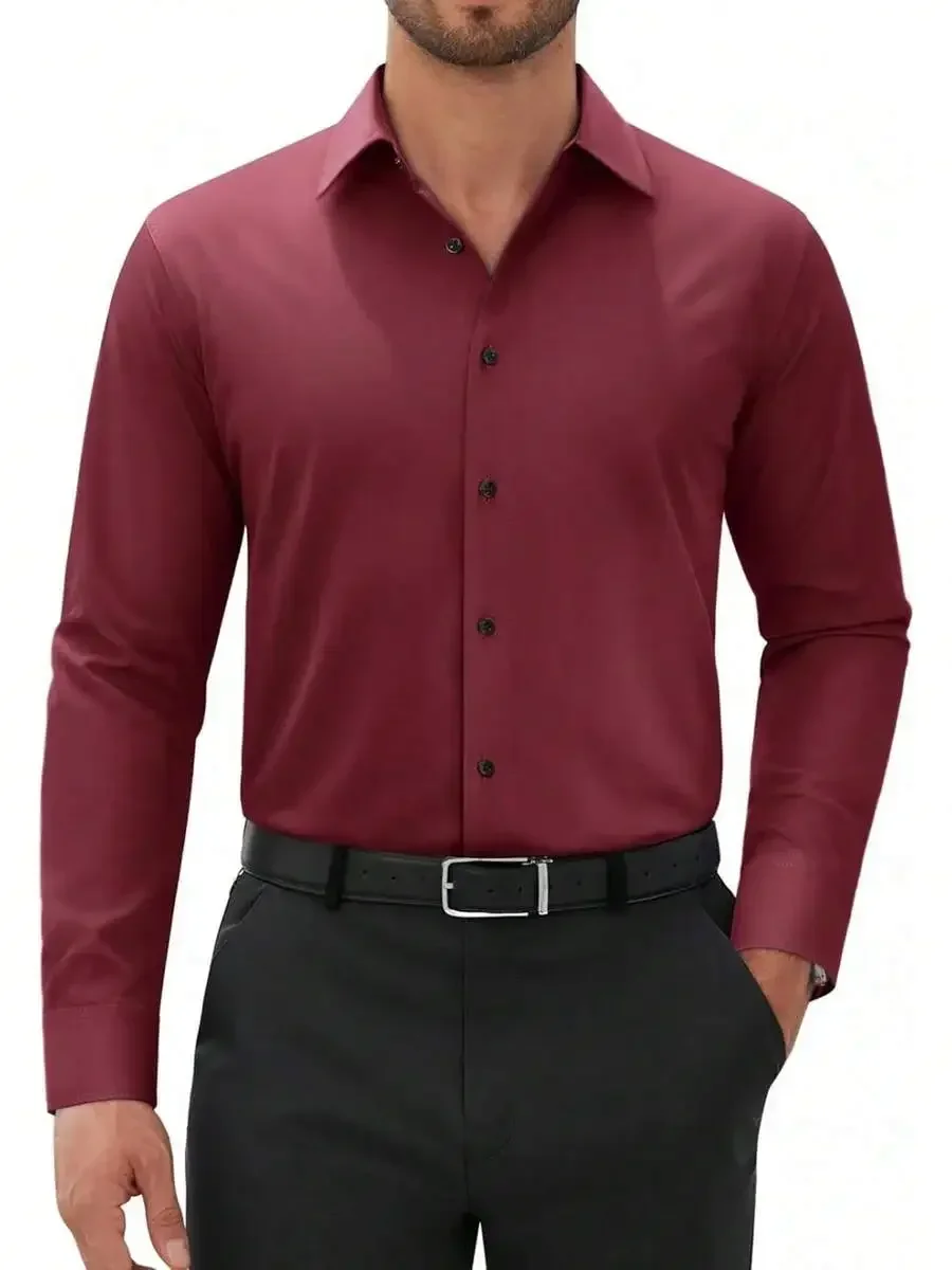 

Mens Long Sleeve Formal Dress Shirt Wrinkle Free Stretch Solid Color Button Up Casual Wedding