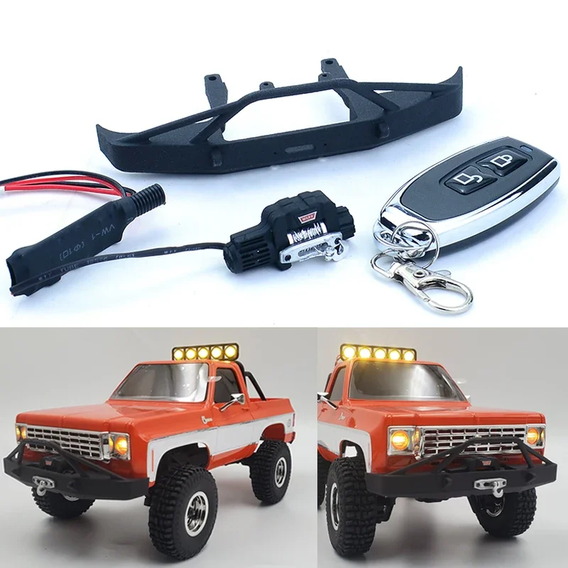 FMS FCX24 Simulation Front Bumper Electric Winch and Controller 1/24 RC Crawler Car FCX24 for Chevrolet K5 Pickup Truck Upgrade