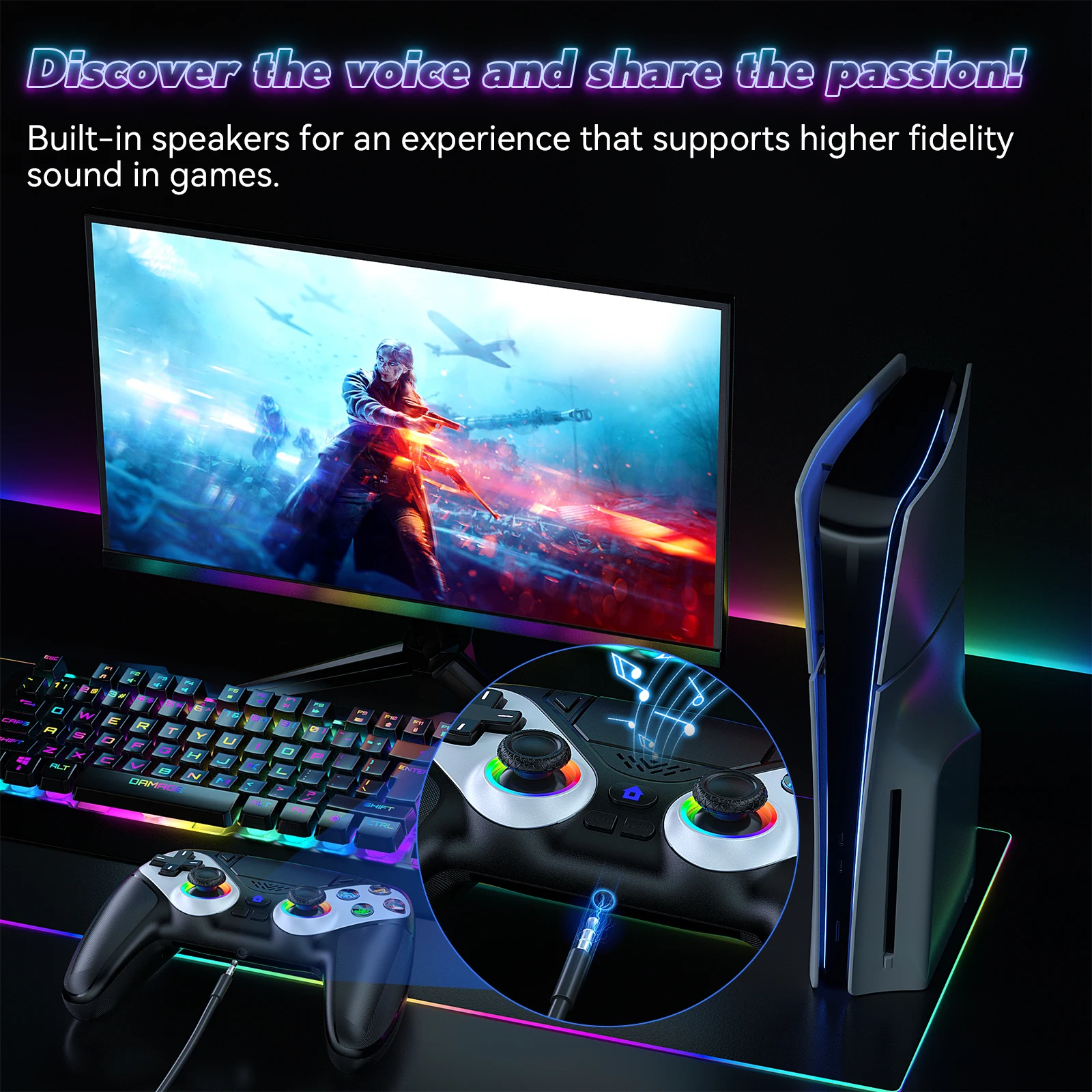 وحدة تحكم لاسلكية متوافقة مع وحدة التحكم PS5/pc وحدة تحكم الألعاب بلوتوث مع برمجة الاهتزاز ذات الإحساس المزدوج Turbo