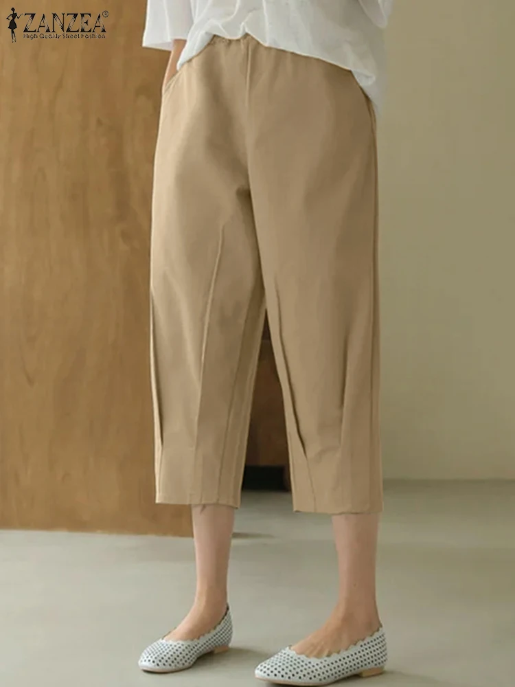 

ZANZEA Women Fashion Long Pants Solid Pleating Carrot Trousers 2025 Summer Korean Pants Holiday Female Casual Loose Pantalones
