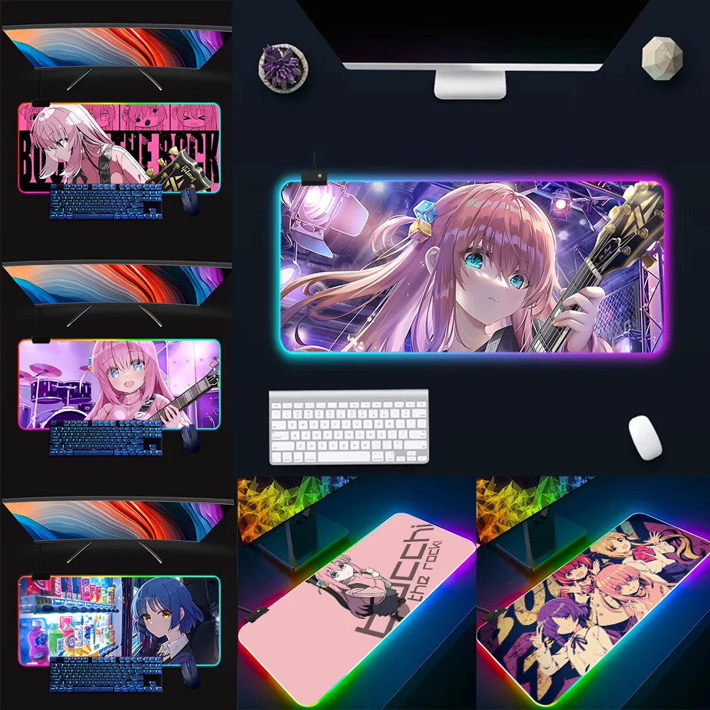 

Anime Bocchi the Rock RGB Pc Gamer Keyboard Mouse Pad Mousepad LED Glowing Mouse Mats Rubber Gaming Computer Mausepad