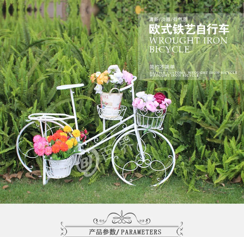 Retro Bicycle Shaped Flower Stand Ornate Iron Garden Decor Artistic Balcony Planter Display Vintage Style Patio Shelf Detachable image 6