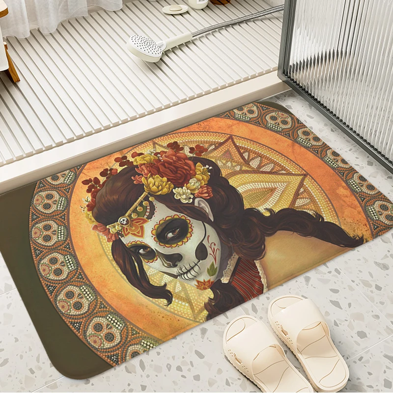 Skull Art Bath Porch Foot Mat Non-slip Kitchen Balcony Hallway Bedroom Rug Living Room Floor Carpet Custom Doormat Entrance Door