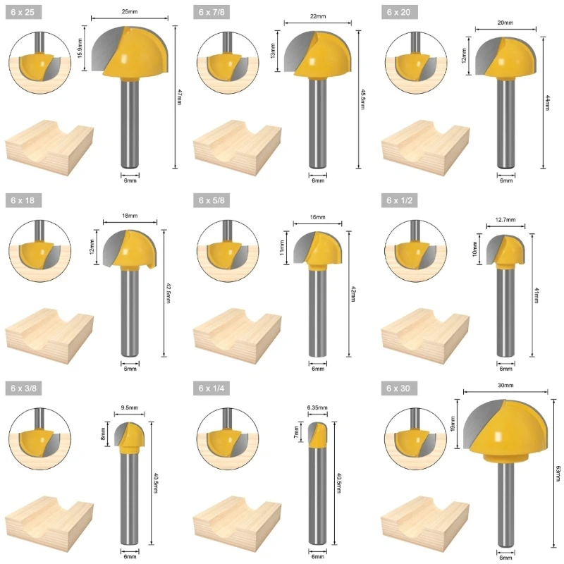 Woodworking Routers Bit With 6Mm Shank Contains 9 Essential Profile For Professional Quality Finishes Profiling
