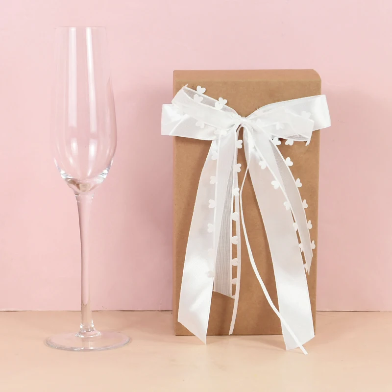 10pcs White Lace Silk Ribbon Bow Wedding Car Chair Sash Bridal Bouquet Decoration Birthday Party Christmas DIY Gift Box Bowknot