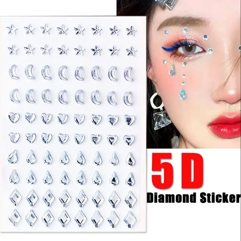 

80 шт. фигурных наклеек для лица, разноцветные временные татуировки, наклейки для лица и глаз для вечеринок, стойкие стразы, инструменты для макияжа