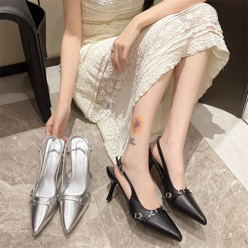 Baotou sandal Stiletto pesta perjamuan, Kasut tunggal model super elegan temperamen berongga lancip musim panas