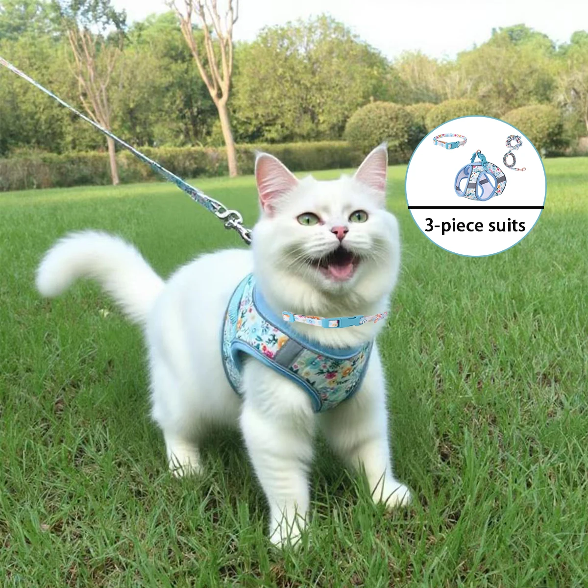 Hundehalsband, Katze, Hundegeschirr, Weste, Brustseil-Set, reflektierend, verstellbar, Haustiergeschirr für kleine und mittelgroße Hunde, Outdoor-Walking, Katzensache