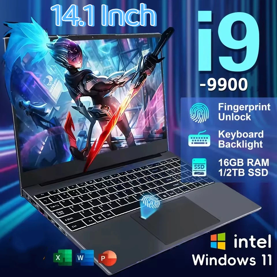 New Arrival High Performance Portable 14.1 Inch Ultra Slim Laptop Windows 11 Intel I9-9900 32GB RAM Fast Large SSD