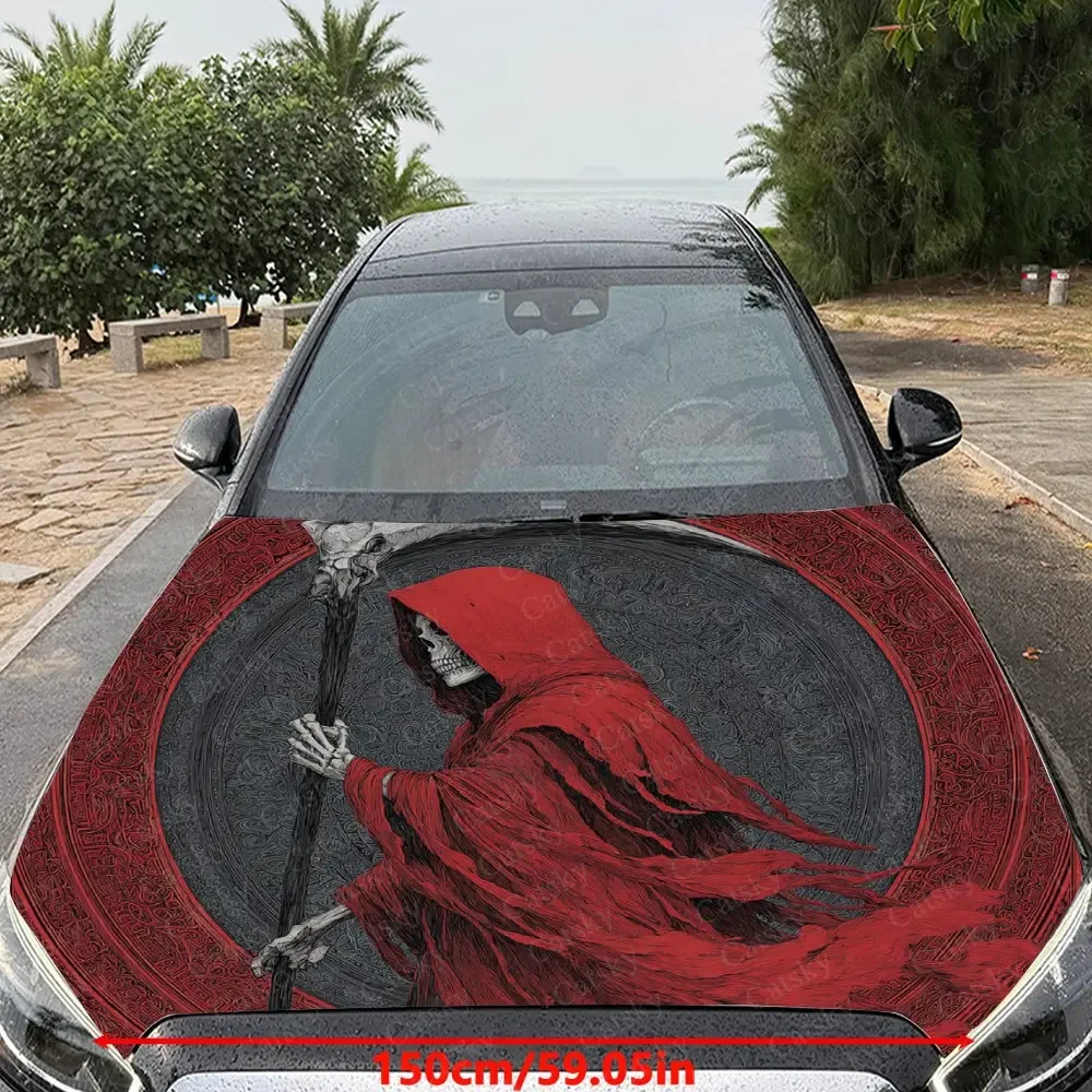 Mysterious Ritual Skeleton Hood Decal - Vibrant Car Vinyl Wrap For Engine Protection, Ideal Gift For Car Enthusiasts